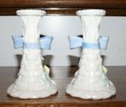 Set of 2 Fitz and Floyd White Basket Weave Spring Flowers Candle Holders — photo 2