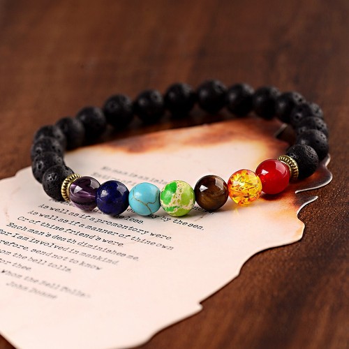2 Pcs Natural Lava Rock Stones Beads Bracelets 7 Chakras Anxiety Women Bracelets - Picture 4 of 12