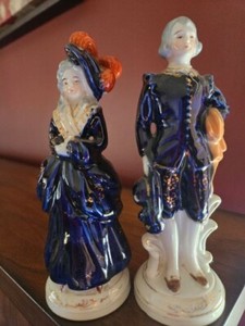 Vintage Porcelain 7" Victorian Man & Woman Figurine Made Occupied Japan signed
