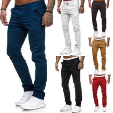 Men Chino Trousers Slim Fit Stretch Cotton Jeans Pants All Waist Sizes Cotton US