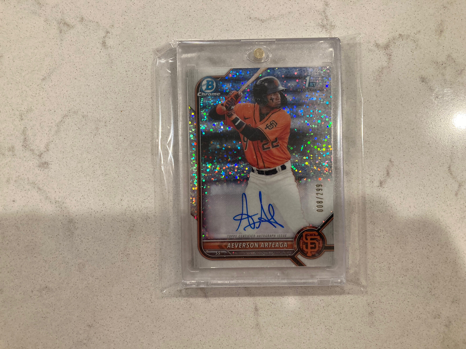 2022 Bowman Chrome Aeverson Arteaga 1st Speckle Refractor Auto /299 #CPA-AA