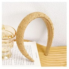 Rattan Padded Headband Puffy Headbands for Women Straw Woven Headband Beige
