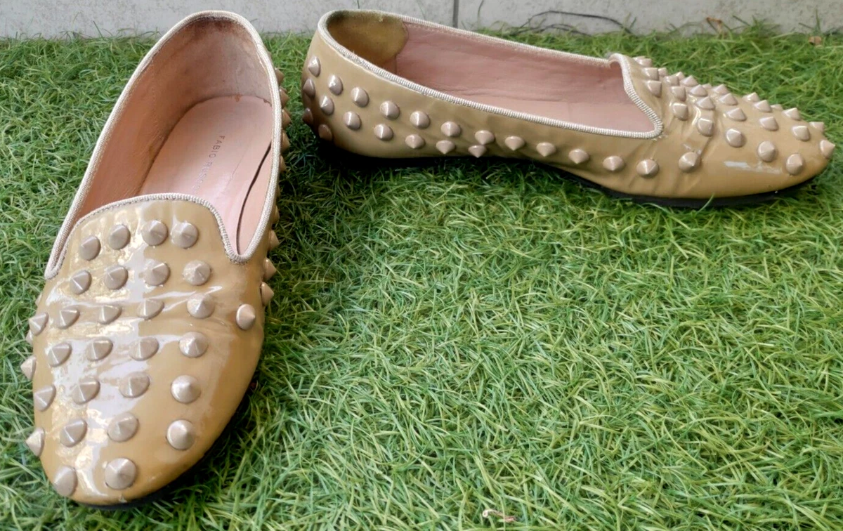 Fabio Rusconi Beige Studded Leather Slip-On Pumps Size EU 37 US 6 UK 4