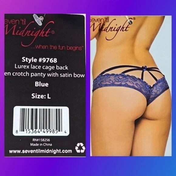 Nuevo con etiquetas Panty Cage Back Encaje Entrepierna Abierta con Lazo Satinado, Azul, L Foto 2 de 3