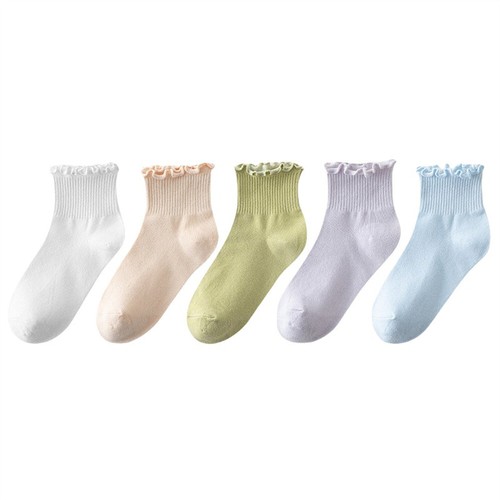 5 Pairs Women Ruffle Edge Comfy Short Socks Cotton Solid Summer Soft Ankle Socks - Picture 25 of 26