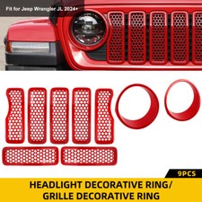 9x Red Front Grille Insert Headlight Accessories Mesh Cover For Wrangler Jl 2024