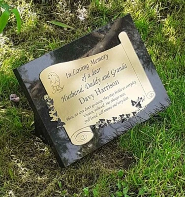 CCONLINEPRODUCTS Personalised Black Granite Memorial Grave Plaque Cemetery Grave Headstone