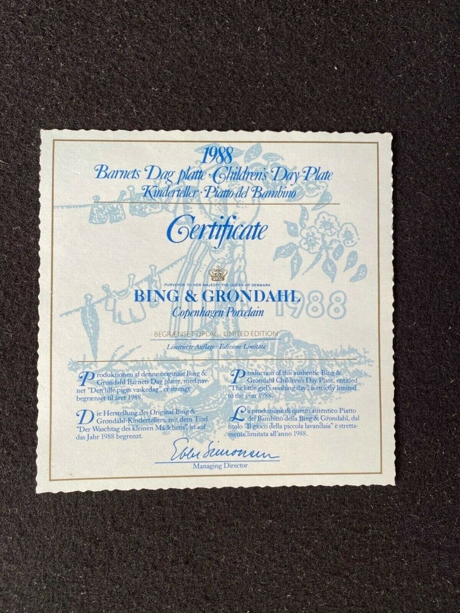Vintage Bing & Grondahl 1988 Childrens Day Plate Barnets Dag 