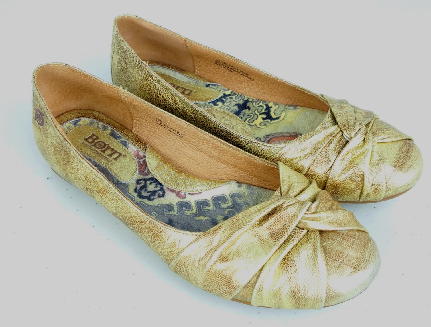 Lilly Born Born Lilly Gold Metallic Leather Slip On Ballet Flats Twist Knot Women ...