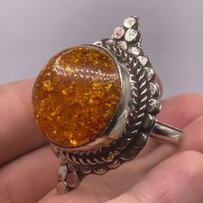 Antique Tibetan Butterscotch Baltic Amber Stunning Brass Unique Adjustable Ring