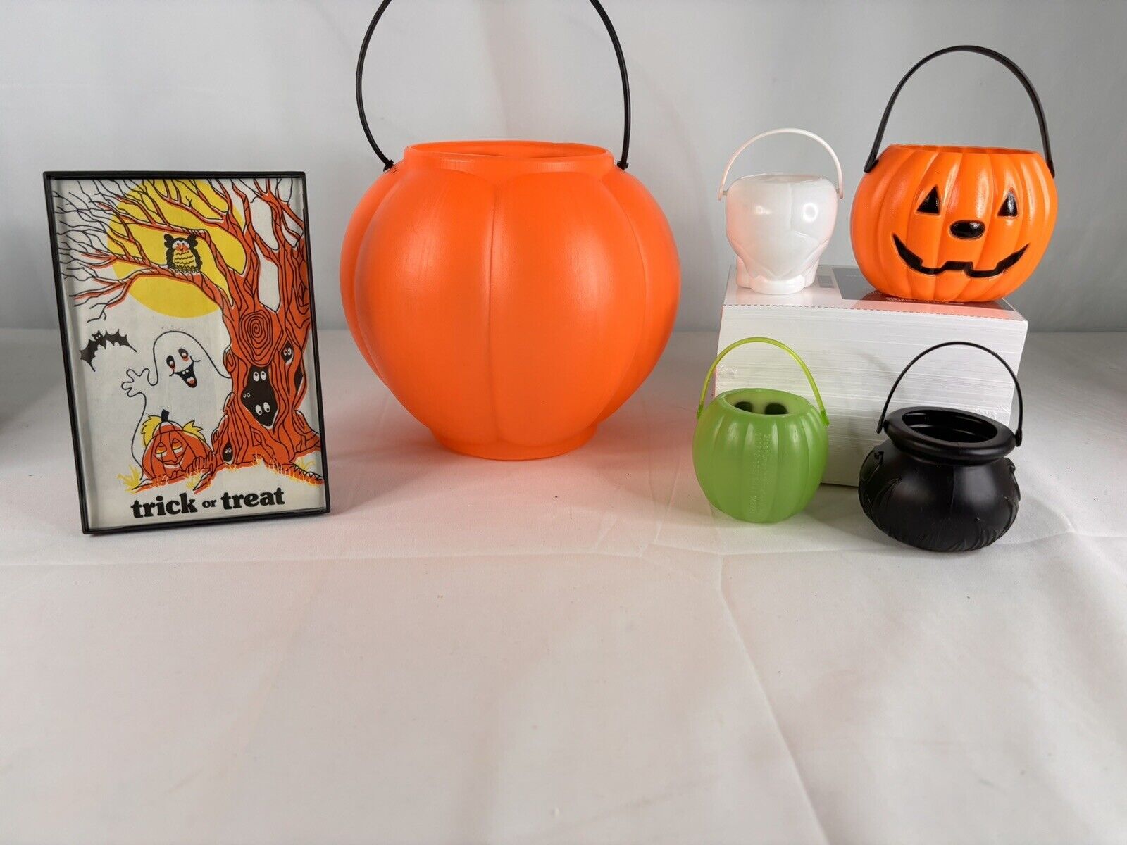 Halloween Alien Treat Bucket Collection 4 Mini Pails Framed Vintage Treat Bag