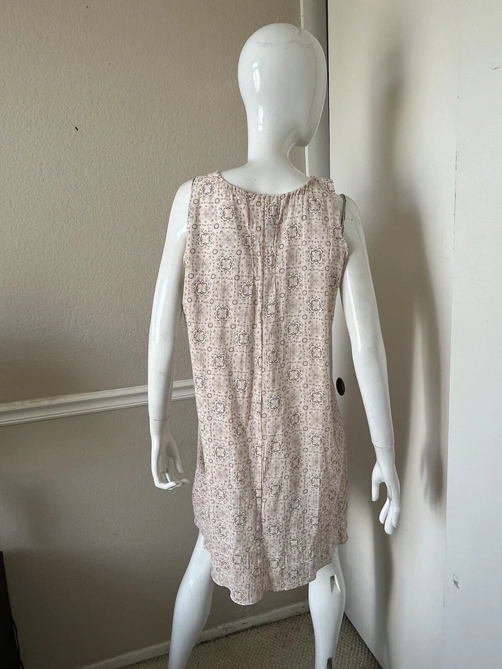 FEATHERS BY KET YOUNGSTEAD NEW Ivory/Pink/Taupe Floral Cotton Shift Dress Sz S/M - Image 4 of 4