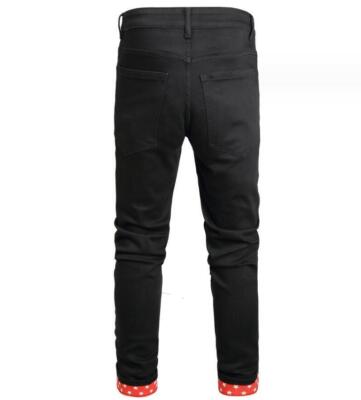 Men's Black Denim Cotton Jeans Colorful Stars Decor Straight Leg
