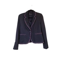 7th Ave NY and Co Blazer size Medium Navy wool trim single button