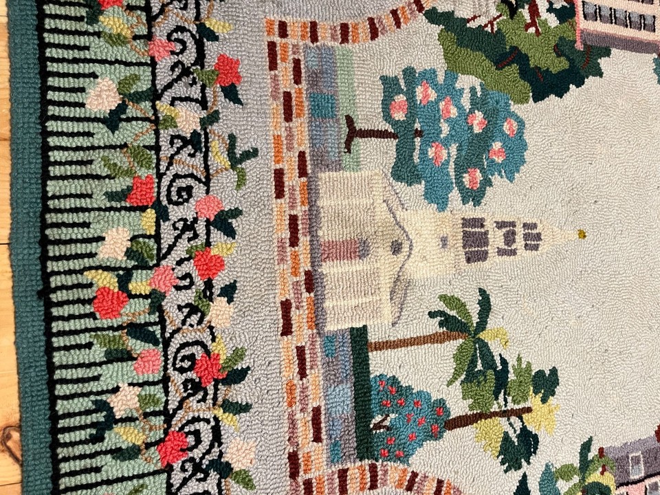 Vintage 1997 Claire Murray scenic pastel color Southern Charm rug with ...
