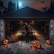 Halloween Garage Door Cover - Large Scary Movie Killer Backdrop
