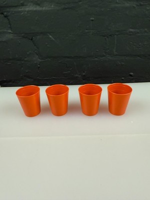 4 x Kunststoff Tupperware Eierbecher oder Schnapsgläser Retro orange 5,5 cm hoch Set