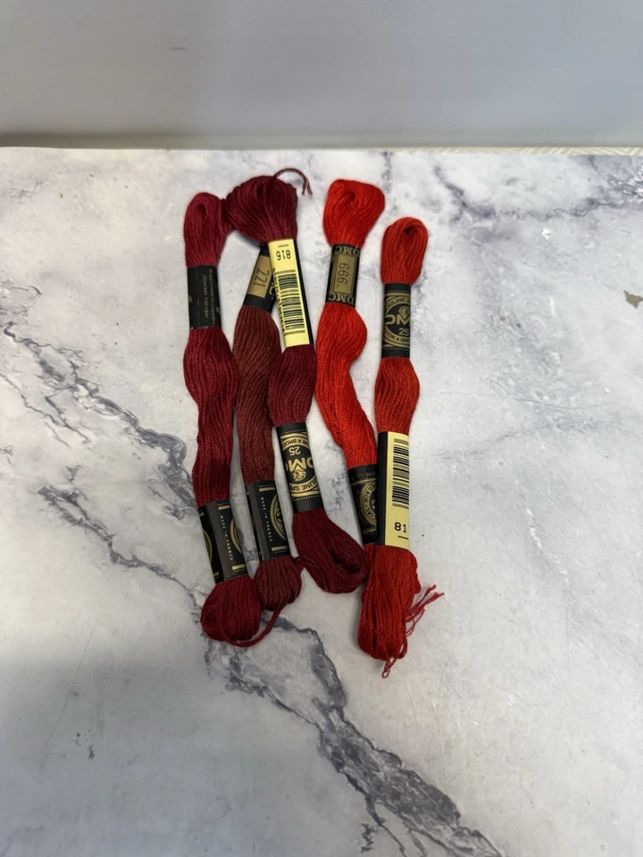 DMC Cotton Embroidery Floss Thread~Lot of (5) Skeins~ Red Burgundy Color Set - Image 2 of 2