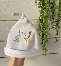 Baby Hat, Organic Cotton, White, Elephant, Giraffe
