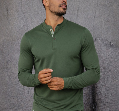 Mantra Catalyst Long Sleeve Henley Signature Polo Shirt Olive Green Sz XL
