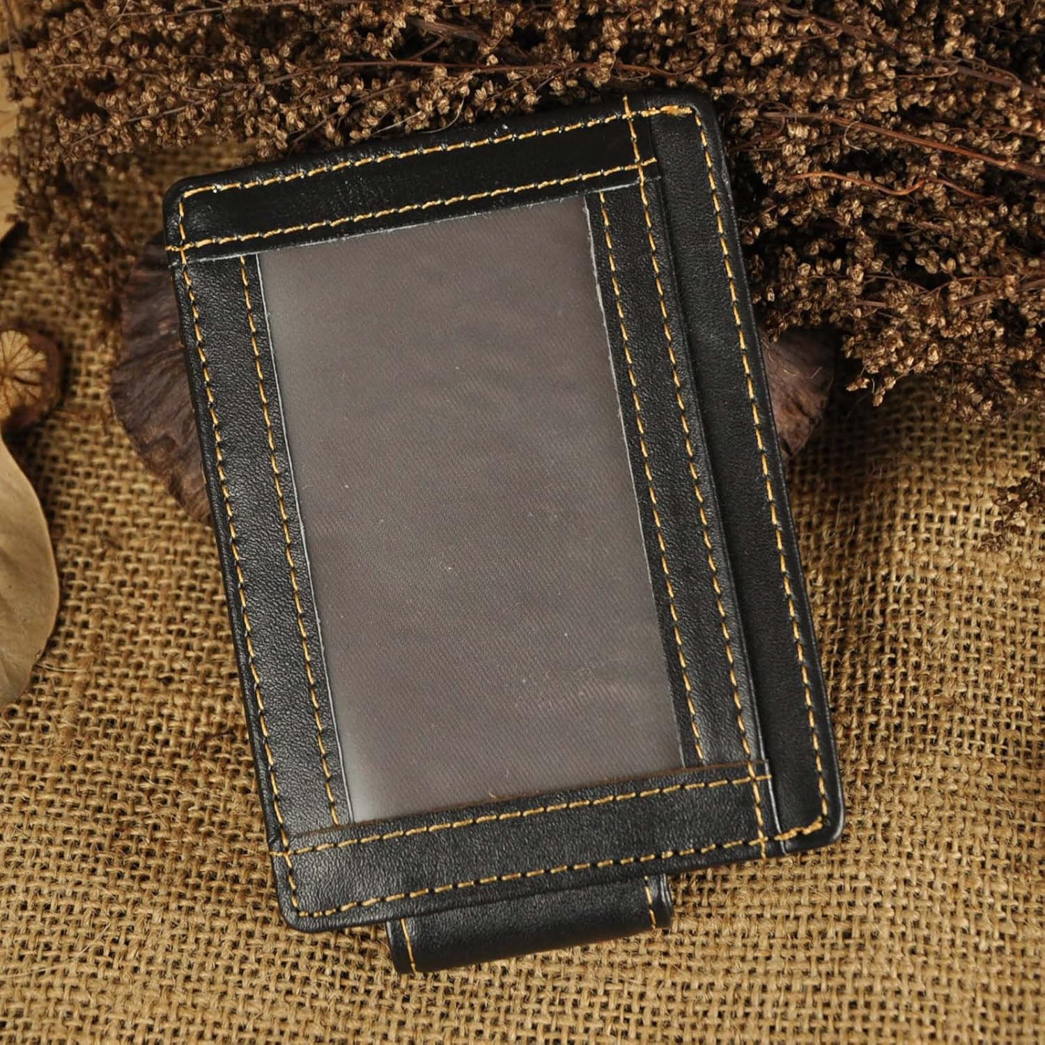 RFID Genuine Leather Slim Money Clip Wallet – Front Pocket Card Holder - Black