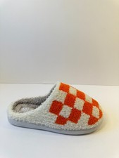 C33. Mia Womens Sandals Cozi Faux Fur Check Slide Slippers Orage/Cream-US 9