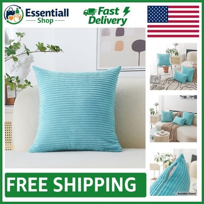 18x18 Teal Velvet Striped Corduroy Throw Pillow Cover for Elegant Spaces