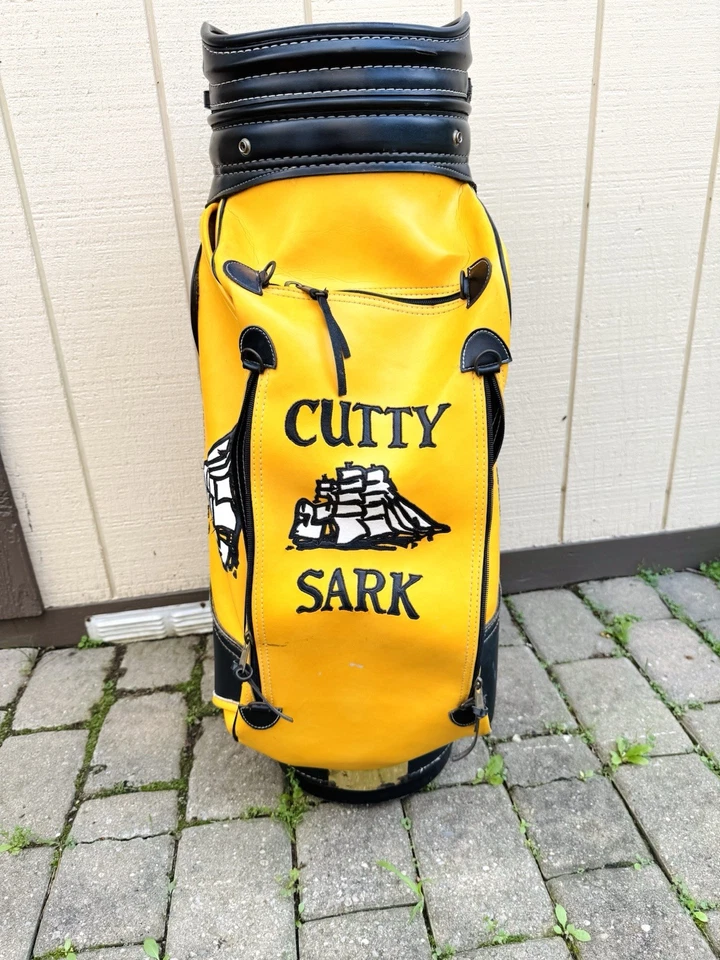 Bolsa de golfe vintage Belding couro CUTTY SARK amarela e preta EUA - Imagem 2 de 4