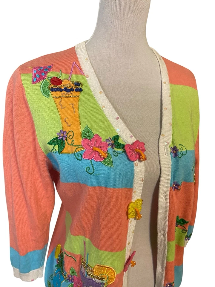 De Colección Jack B Quick Coral Rosa Verano Cóctel Floral Cárdigan Suéter Talla Mediana Foto 3 de 4