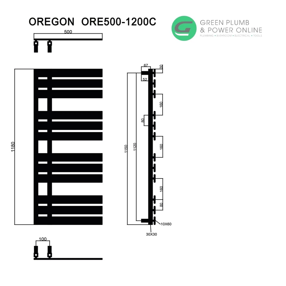 Toallero térmico KVIT Kartell ORE500-1200C Oregon Chrome Designer 1200x500 mm Foto 2 de 2