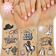 Western Birthday Party Temporary Tattoos - 50 Silver Foil Pcs  Birthday Girl Ac