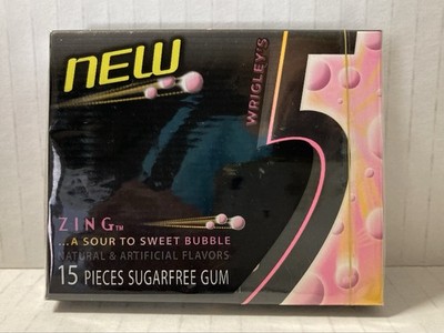 Vintage 2009 Wrigley's ZING Sour Sweet Bubble Gum 15 Sticks Pack--NOS-SEALED