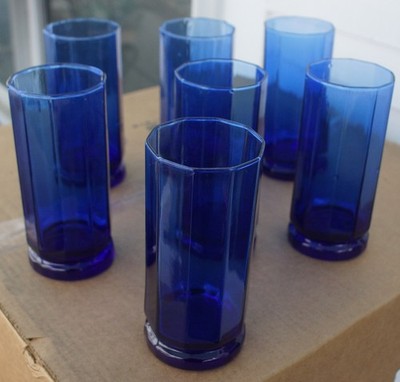 Vintage Anchor Hocking 10 Panel Cobalt Blue Essex Ice Tea Glass 6.5 X 3 Inches