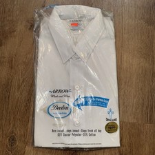 Vtg 60s Arrow Dress Shirt Snap Tab Collar Sanforized MCM White NOS Mens 15.5 33