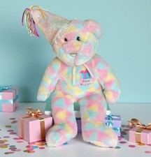 TY Beanie Buddies 2003 Pastel Tie Dyed Happy Birthday Bear Plush Stuffed Animal