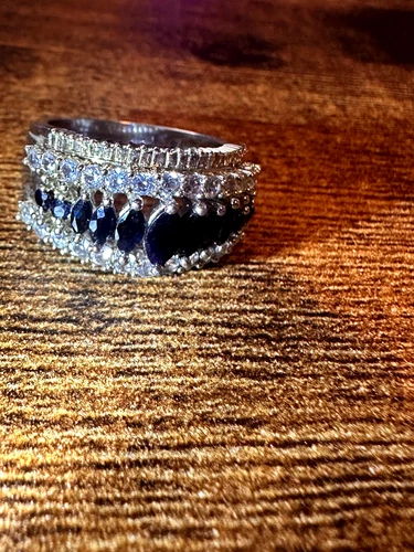 Vintage 925 Silver - Blue Simulated Sapphire Ring - Size 6