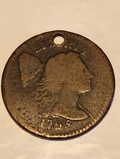 1795 USA Large Cent Liberty Cap Plain Edge, Copper, Holed