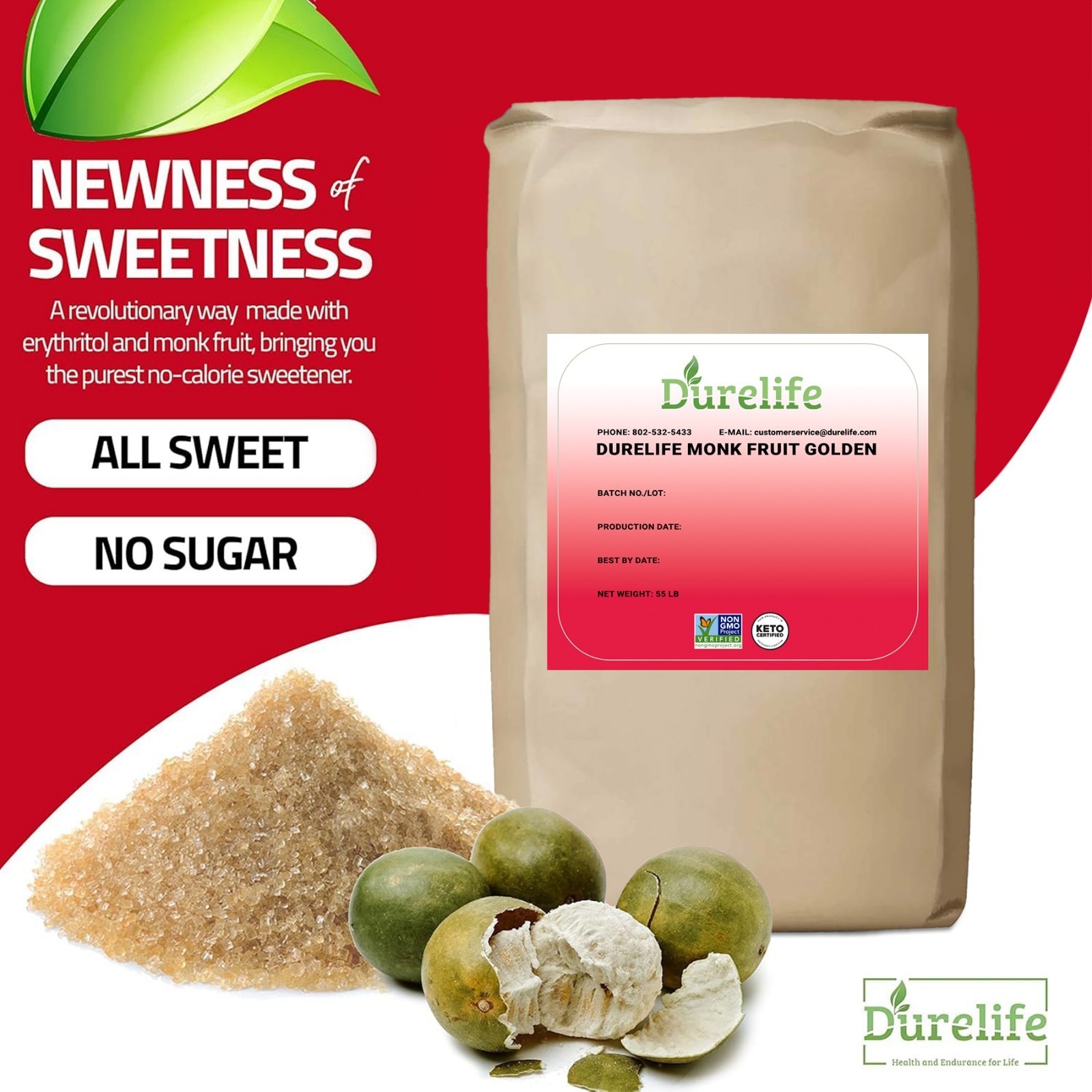 Durelife Golden Monk Fruit Sweetener, Golden - 55 lb