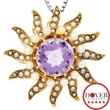 Estate 2.00cts Amethyst 1-2mm Seed 14K Yellow Gold Sunburst Pendant 3.2 Gr NR