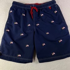 Lands End Mens Navy Blue American Flag Embroidered Swim Trunks Medium 32-34