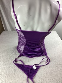 Sexy Purple Lace Satin Lingerie*Bustier*Garters*Thong*L*Cosplay*Femboy*Sissy*NIP
