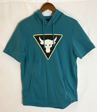 Under Armour Project Rock Men's Small Aqua Blue Short Sleeve Terry Hoodie