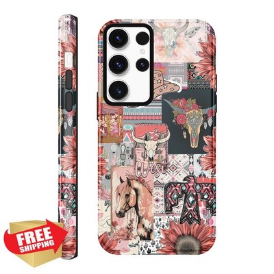 Vulfwela Samsung S24 Ultra Case Western Boho Cowboy Hat Horse Floral