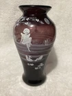 Fenton Mary Gregory style Hand painted Artist signed vase Amethyst Purple