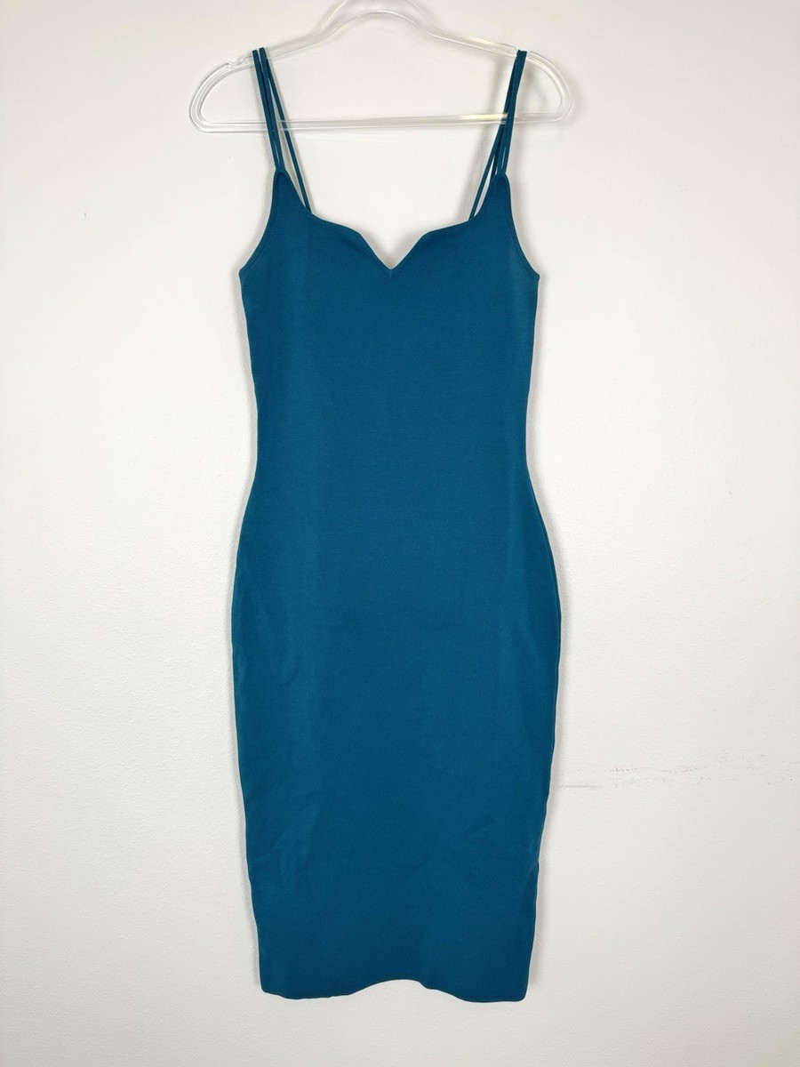 THE SEI Midi Dress Women's Medium Teal Peacock Blue Stretch Knit Bodycon |  eBay