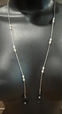 VTG Beaded Eyeglass Cord Chain Holder Necklace Silvertone Pearls