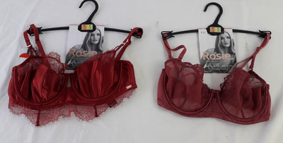 M&S Rosie Womens 2pcs Underwired Satin Lace Balcony Bras Red Pink Size 32D NEW
