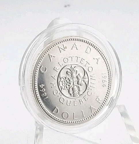 1964 Canada Silver Dollar  Charlottetown Quebec Centennial 80%Silver Proof Like