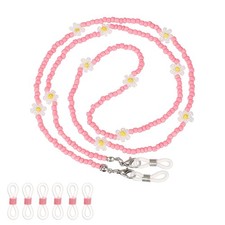 Stylish Eyeglasses Chain for Woman, Flower Beaded Mask Lanyard, Light Pink