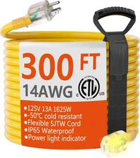 300 ft 14/3 Gauge Heavy Duty Outdoor Extension Cord Waterproof with Lighted